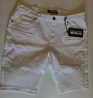 Caliber Men’s White Moto Denim Shorts Size 40 Biker Ribbed C.D.M.G NYC New W/Tag